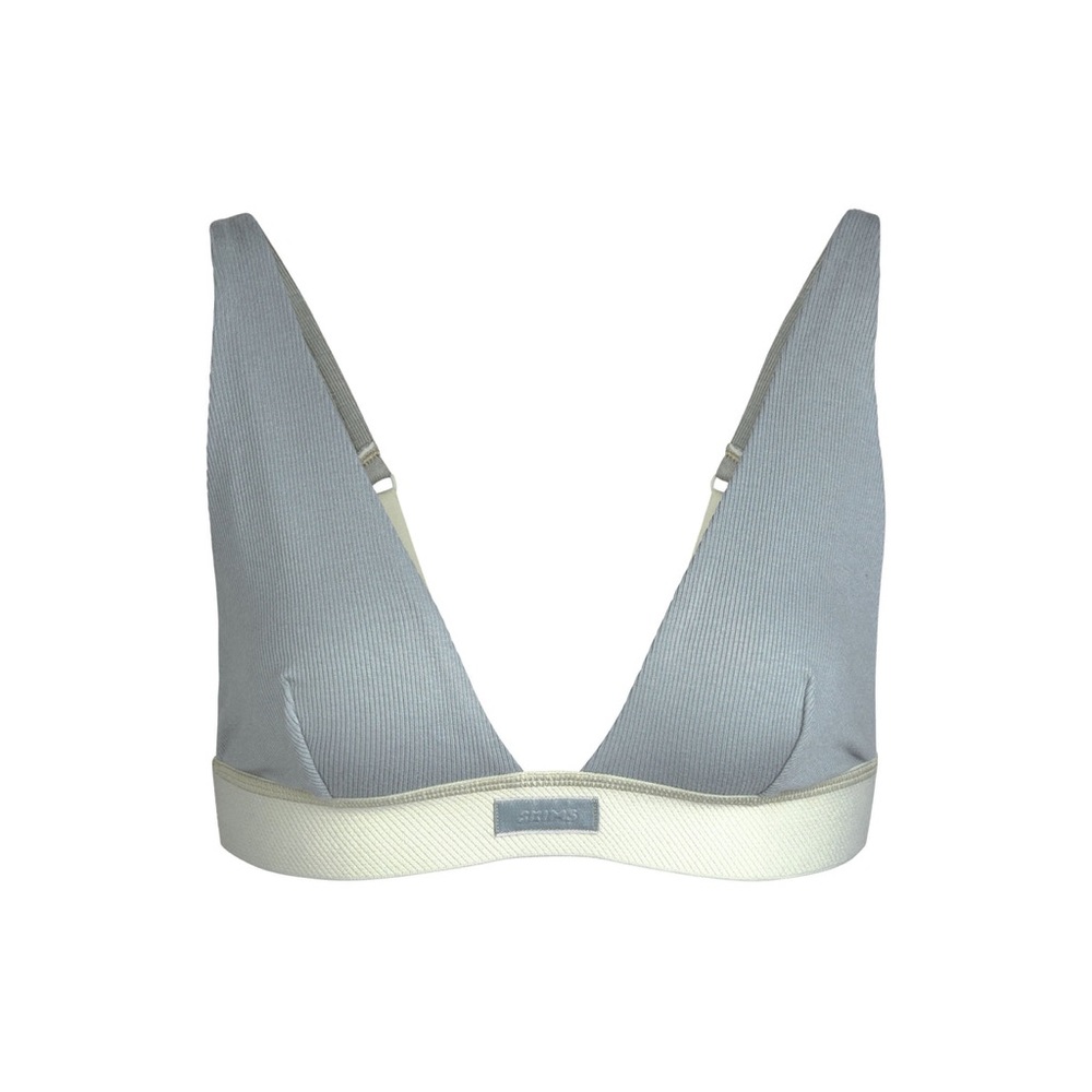 Skims Cotton Rib Plunge Bralette in Mineral